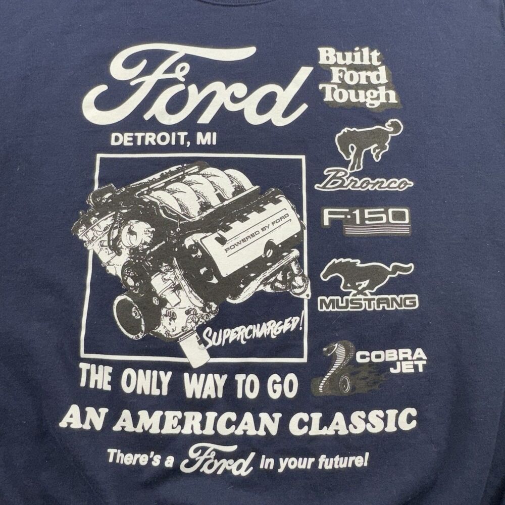 Ford Sweatshirt Mens M Blue Truck Bronco Mustang Cobra Engine Racing Sweater - Picture 4 of 11
